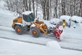 Winter road clearing snowplow