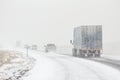 Winter road conditions with vehicles on I-80 in Southern Wyoming near Vedauwoo and Buford, WY