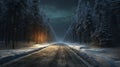 Winter road in the forest in the evening Royalty Free Stock Photo