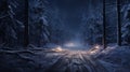 Winter road in the forest in the evening Royalty Free Stock Photo