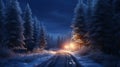 Winter road in the forest in the evening Royalty Free Stock Photo