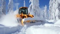 Winter road maintenance snow plow clearing snowy roads during challenging weather conditions Royalty Free Stock Photo