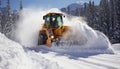 Winter road maintenance snow plow clearing snowy roads during severe weather conditions Royalty Free Stock Photo