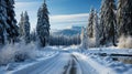 Winter road in the mountains. Winter landscape. Carpathians, Ukraine, Europe