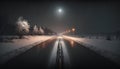 Winter road at night with stars and moon. 3d rendering. Royalty Free Stock Photo