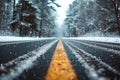 Winter road perspective with falling snow Royalty Free Stock Photo