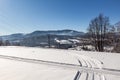 Winter road running between the frozen trees Royalty Free Stock Photo