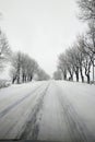 Winter road running between the frozen trees Royalty Free Stock Photo