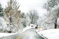 Winter road at snow day, Ontario, Canada. Beautiful winter landscape