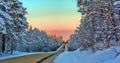 Winter road at sunset Royalty Free Stock Photo