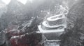 Winter, the road of Tianmen Mountain in Zhangjiajie, Hunan, curved road, mountain road