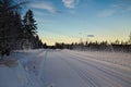 Winter road in Vasterbotten in northern Sweden Royalty Free Stock Photo