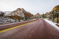 Winter road in Zion National Park, United States of America Royalty Free Stock Photo