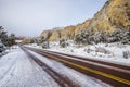 Winter road in Zion National Park, United States of America Royalty Free Stock Photo