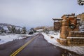 Winter road in Zion National Park, United States of America Royalty Free Stock Photo