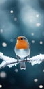 A Winter Robin Gracefully Perched on a Snow-Covered Branch, Showcasing Nature s Elegance Royalty Free Stock Photo