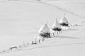 Winter in Romania, haystack in Transylvania village Royalty Free Stock Photo