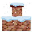 Winter roof. Brick wall with snow and chimney