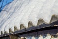 Winter roof covered with frost and snow