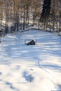 Winter in Roumania village , beautiful Transylvanian landscape in winter time , snow and freezing cold whether