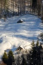 Winter in Roumania village , beautiful Transylvanian landscape in winter time , snow and freezing cold whether