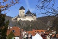 Winter royal gothic Castle Karlstejn near Prague in the sunny Day, Czech republic