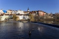 Winter royal medieval Town Pisek above the river Otava, Czech Republic