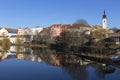 Winter royal medieval Town Pisek above the river Otava, Czech Republic