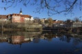 Winter royal medieval Town Pisek above the river Otava, Czech Republic