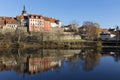 Winter royal medieval Town Pisek above the river Otava, Czech Republic