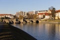 Winter royal medieval Town Pisek above the river Otava, Czech Republic