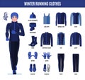 Winter running clothes set for man in flat style