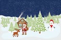 Winter rural landscape. The night eve Christmas. Village, snow, forest Royalty Free Stock Photo