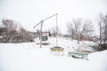 Winter rural landscape , old traditional water well