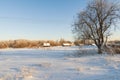 Winter rural landscape with an Orthodox church in the background Royalty Free Stock Photo