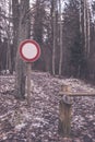 winter rural scene with closed road and stop sign - vintage retr Royalty Free Stock Photo