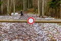 winter rural scene with closed road and stop sign Royalty Free Stock Photo