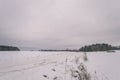 winter rural scene with snow and white fields- vintage effect Royalty Free Stock Photo