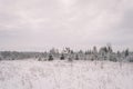 winter rural scene with snow and white fields- vintage effect Royalty Free Stock Photo