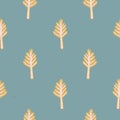 Winter Rustic Fir Tree Lino Cut Texture Seamless Vector Pattern, Sketchy Pine