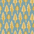 Winter Rustic Fir Tree Lino Cut Texture Seamless Vector Pattern, Sketchy Pine Forest