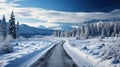 Winter's Embrace: Aerial Serenity of Snow-Covered Forest Road