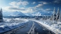 Winter's Embrace: Aerial Serenity of Snow-Covered Forest Road