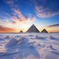 Winter\'s Embrace: The Enchanting Pyramids of Gizeh Draped in Snow Royalty Free Stock Photo