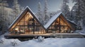 Winter\'s Embrace - The Modern Chalet Amidst Snowy Silhouettes. Generative AI