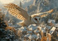 Winter\'s Enchantment: The Majestic Flight of the Barn Owl Goddes Royalty Free Stock Photo