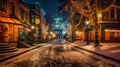 Winter\'s Enchantment: A Snow-Covered City Street at Christmas