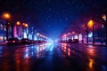 Winter's Evening: Snowflakes over City Streetlights