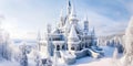 Winter\'s Fairytale Snow-Covered Royal Castle in a Majestic Landscape - Generative AI