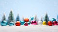 Festive Holiday Background with Colorful Christmas Toys in Soft, Powdery Snow. Generative Ai Royalty Free Stock Photo